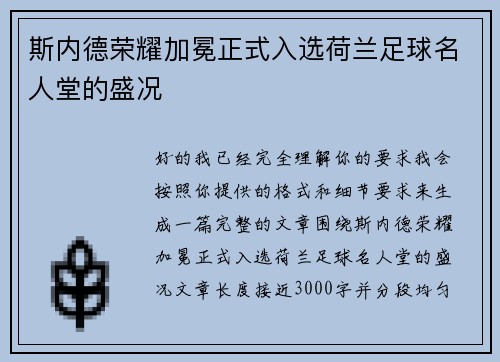 斯内德荣耀加冕正式入选荷兰足球名人堂的盛况 斯内德荣耀加冕正式入选荷兰足球名人堂的盛况
